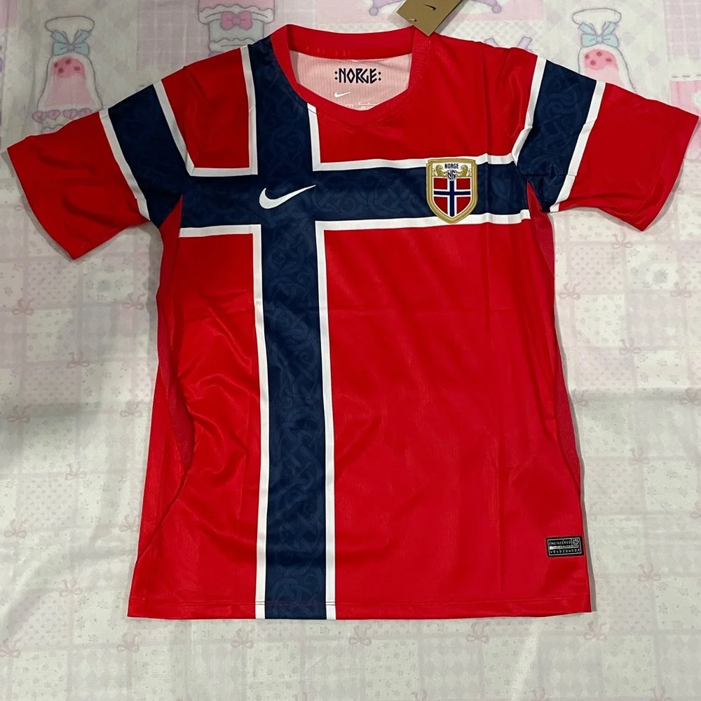 Nike Red Norwegian Soccer Jersey with Navy Cross